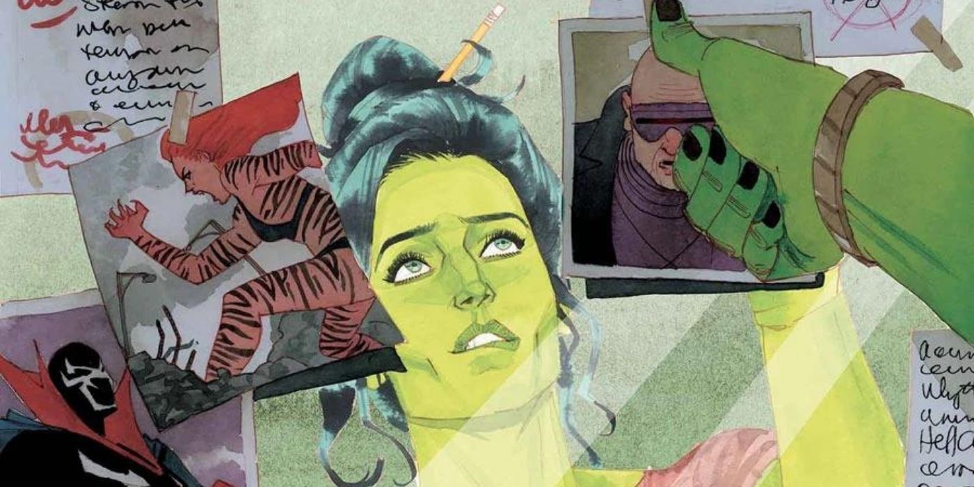 She-Hulk putting photos and post-its in a mirror in the comics.
