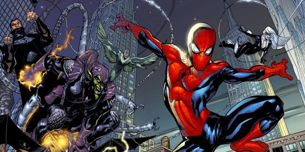 Spidey soars past buildings at night in Marvel Knights Spider-Man