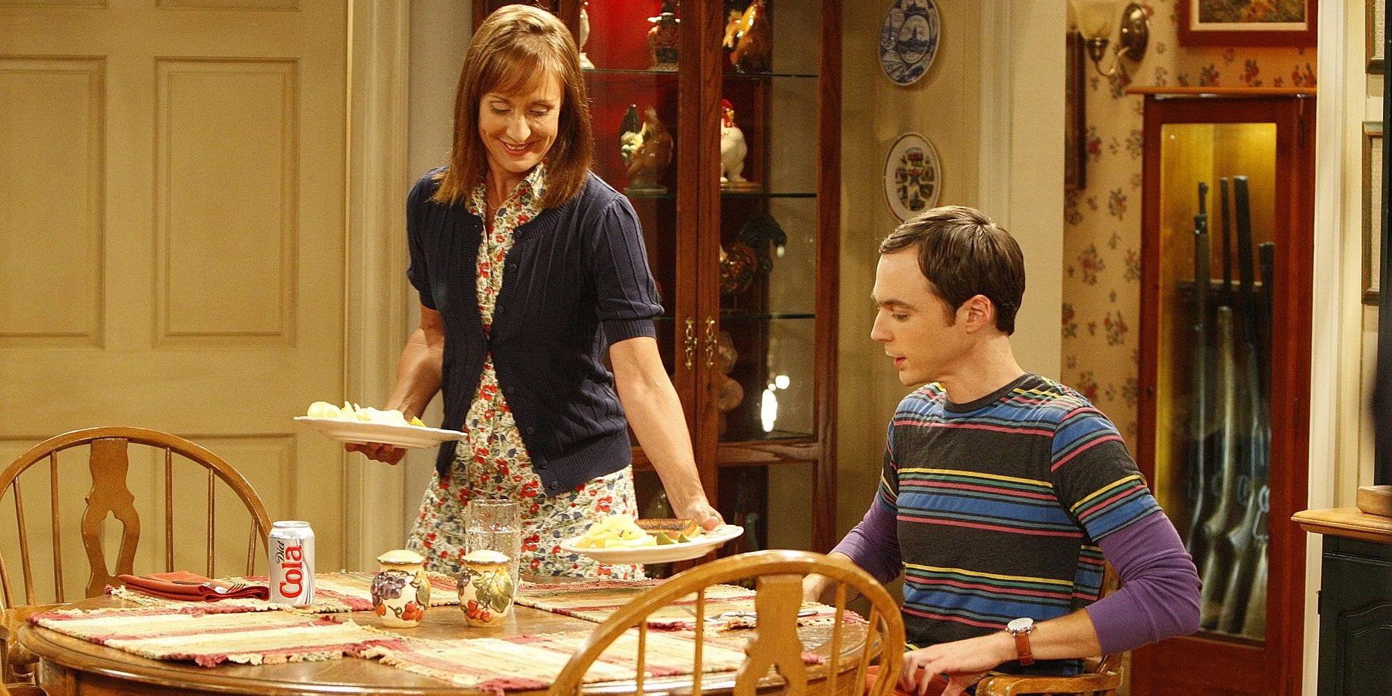 Mary serves Sheldon a meal in The Big Bang Theory