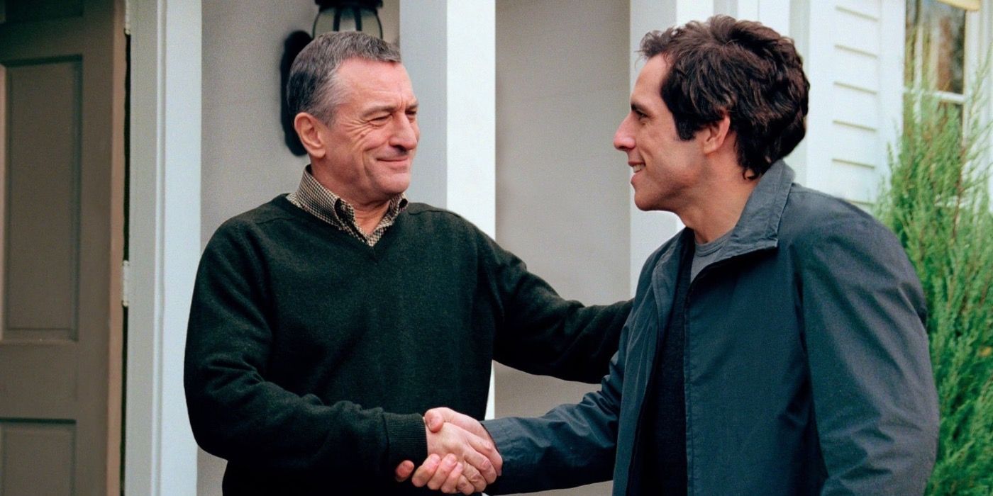 Meet the Parents image with Deniro and Stiller shaking hands.