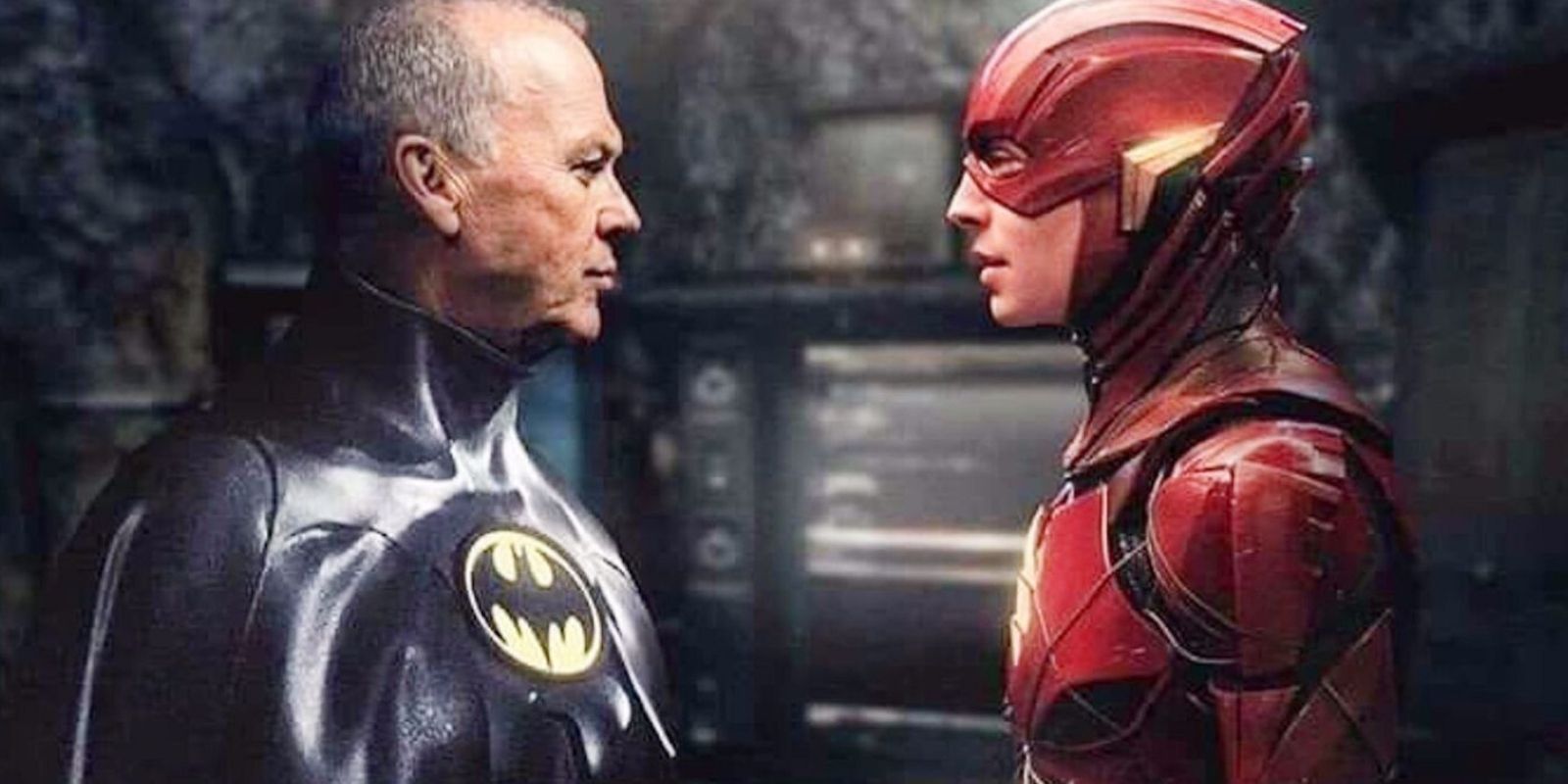 Michael Keaton and Ezra Miller in The Flash