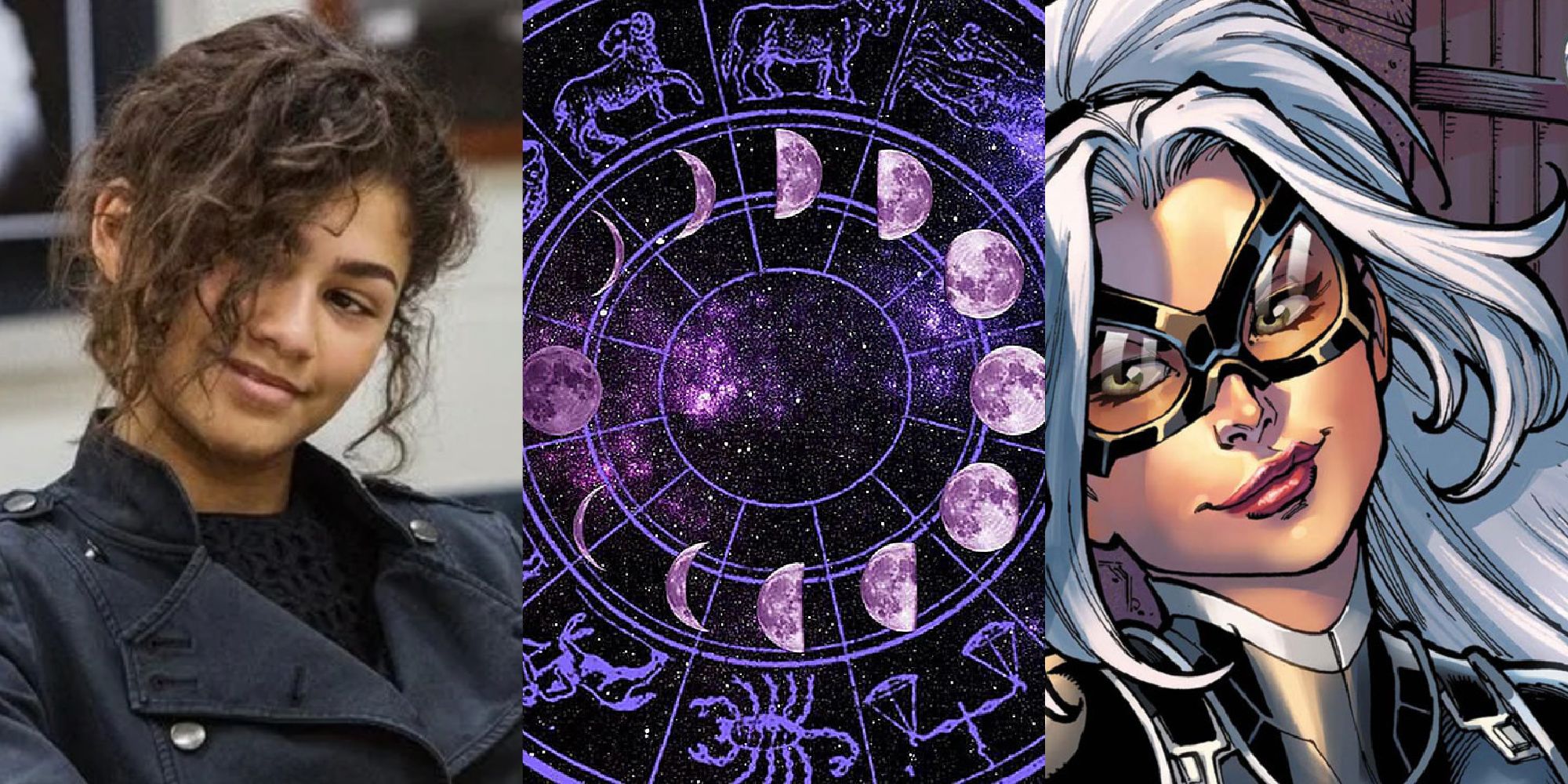 Michelle Jones-Watson, Black Cat, horoscope split image