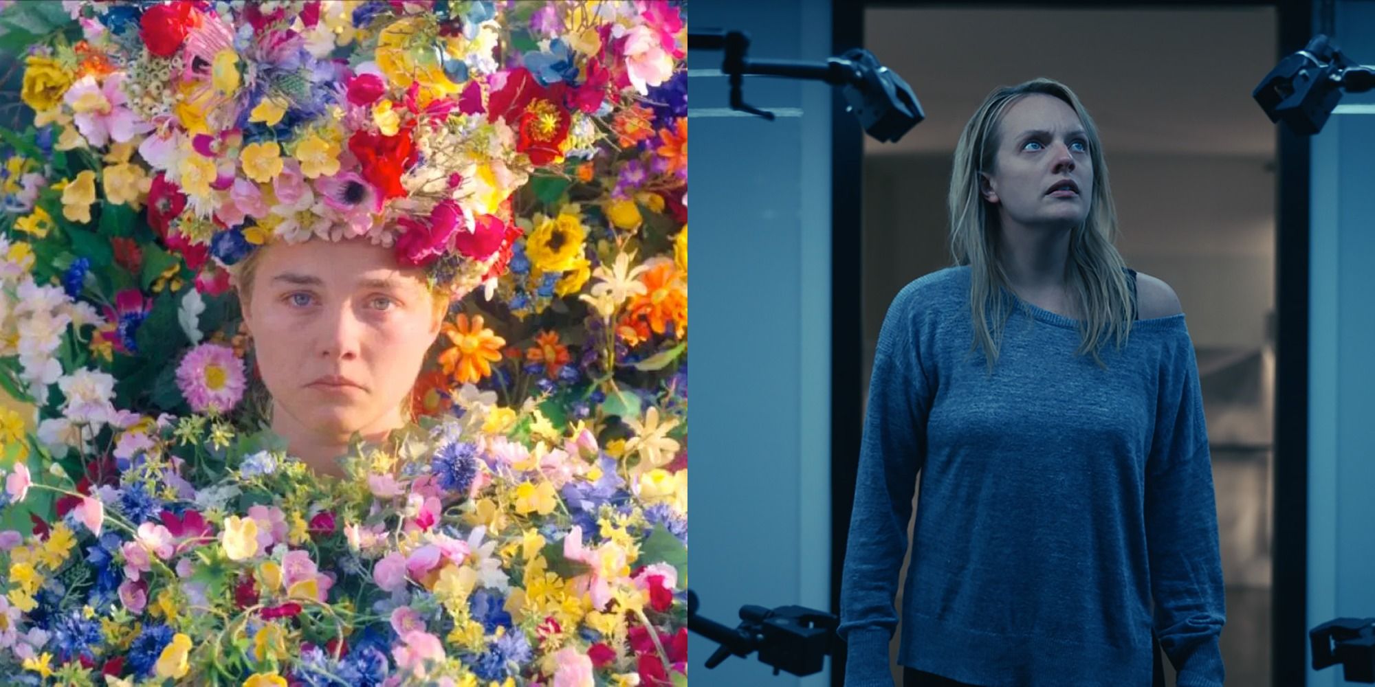 Split image showing Dnai in Midsommar and Cecilia in The Invisble Man.