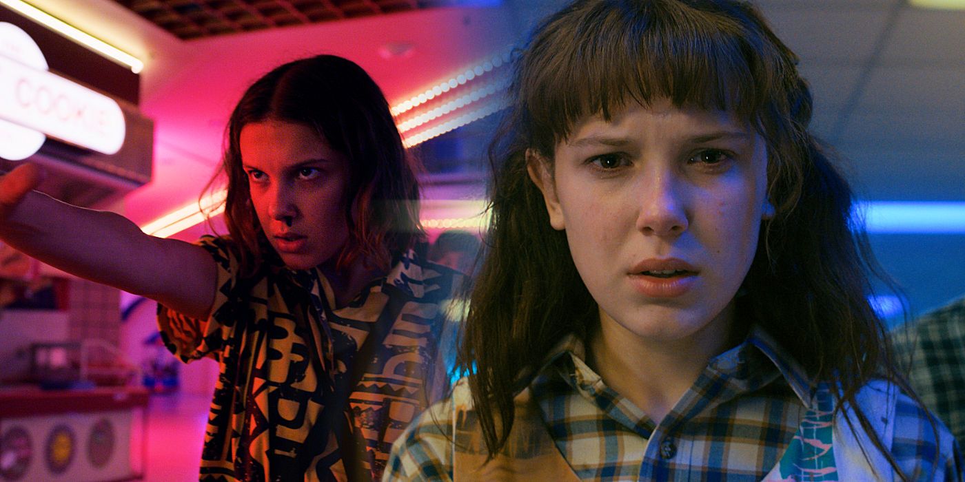 Millie Bobbie Brown as Eleven in Stranger Things season 4 and Battle of Starcourt