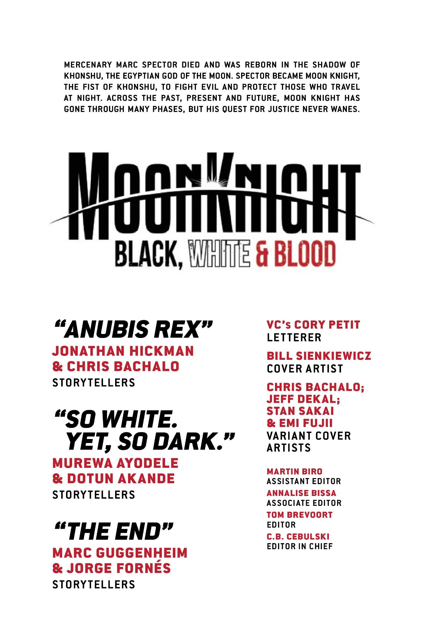 Moon knight black white and blood red anthology credits