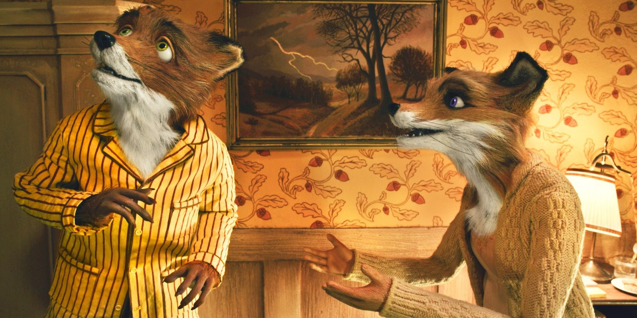 Mr and Mrs Fox look worried in Fantastic Mr Fox