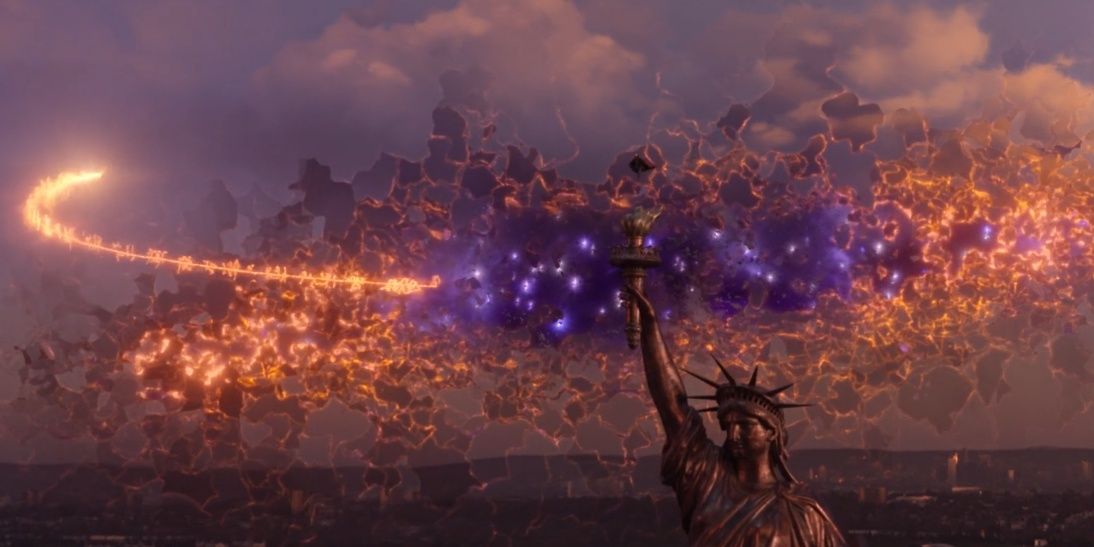 Multiverse portals opening over New York in Spider-Man No Way Home