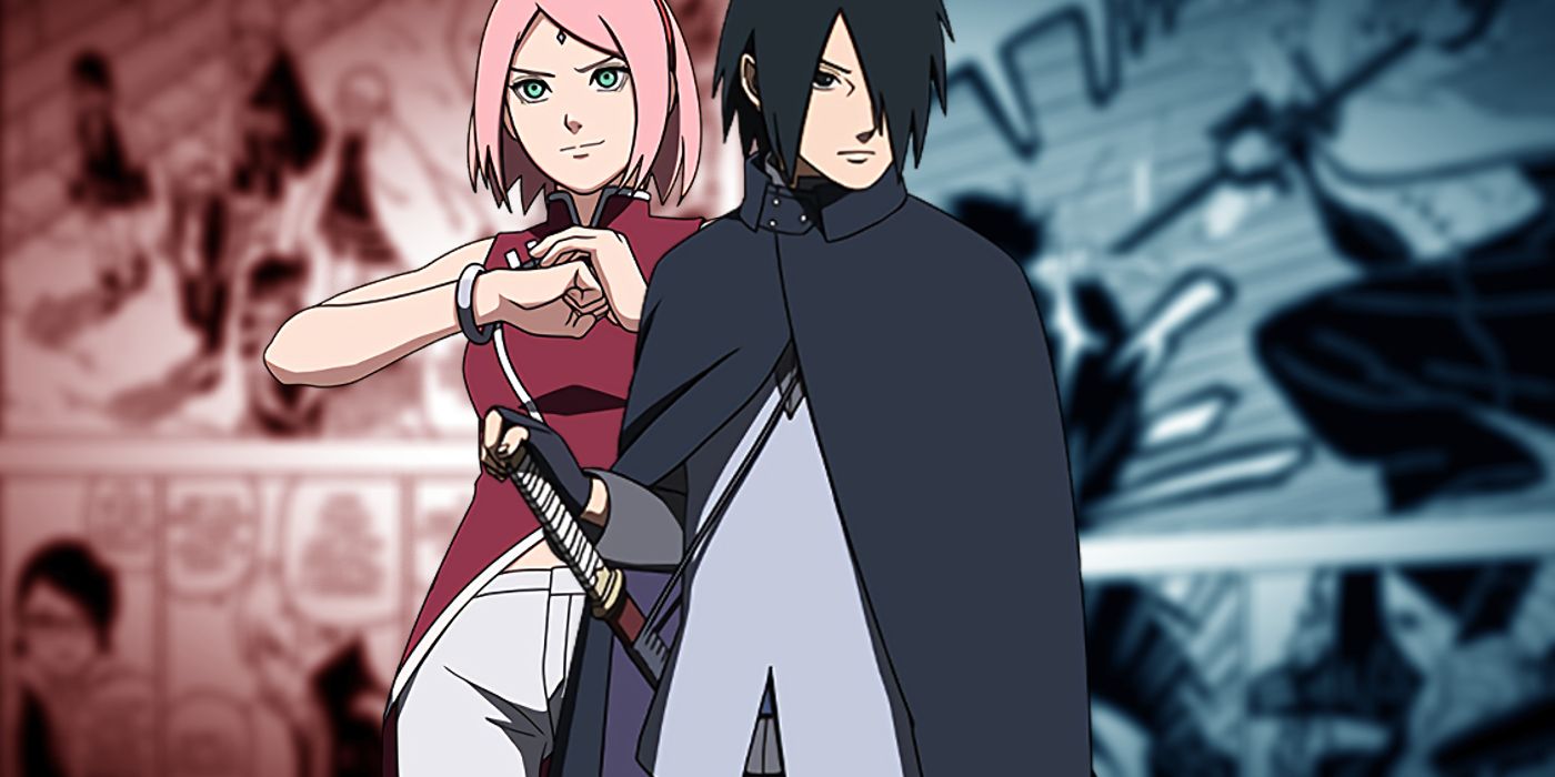 Sasuke e Sakura como eles aparecem na sequência de Naruto, Boruto.