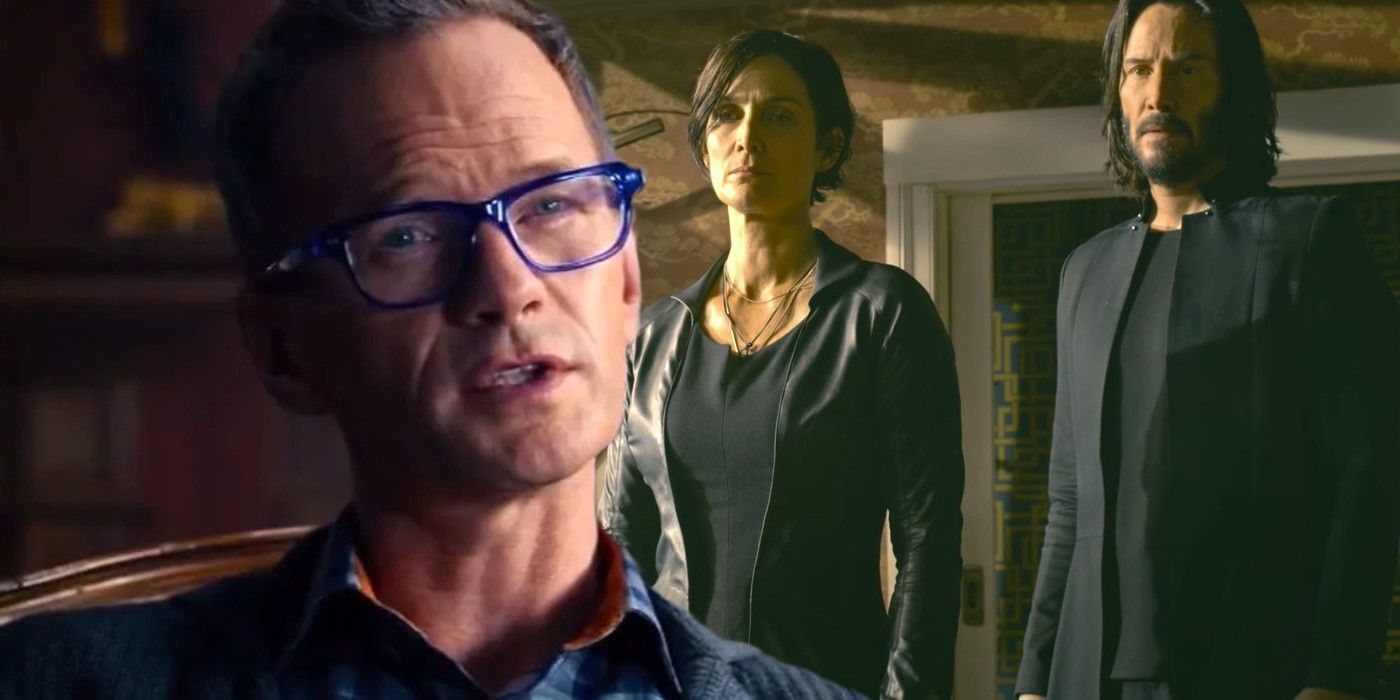 Neil Patrick Harris as Analyst Carrie Anne Moss as Trinity and Keanu Reeves as Neo in Matrix Resurrections