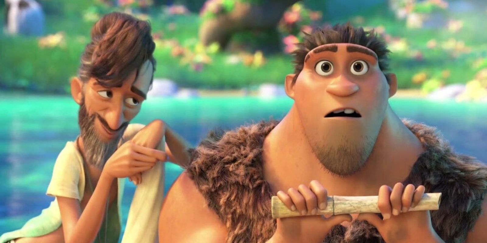 Two characters looking shocked in The Croods.