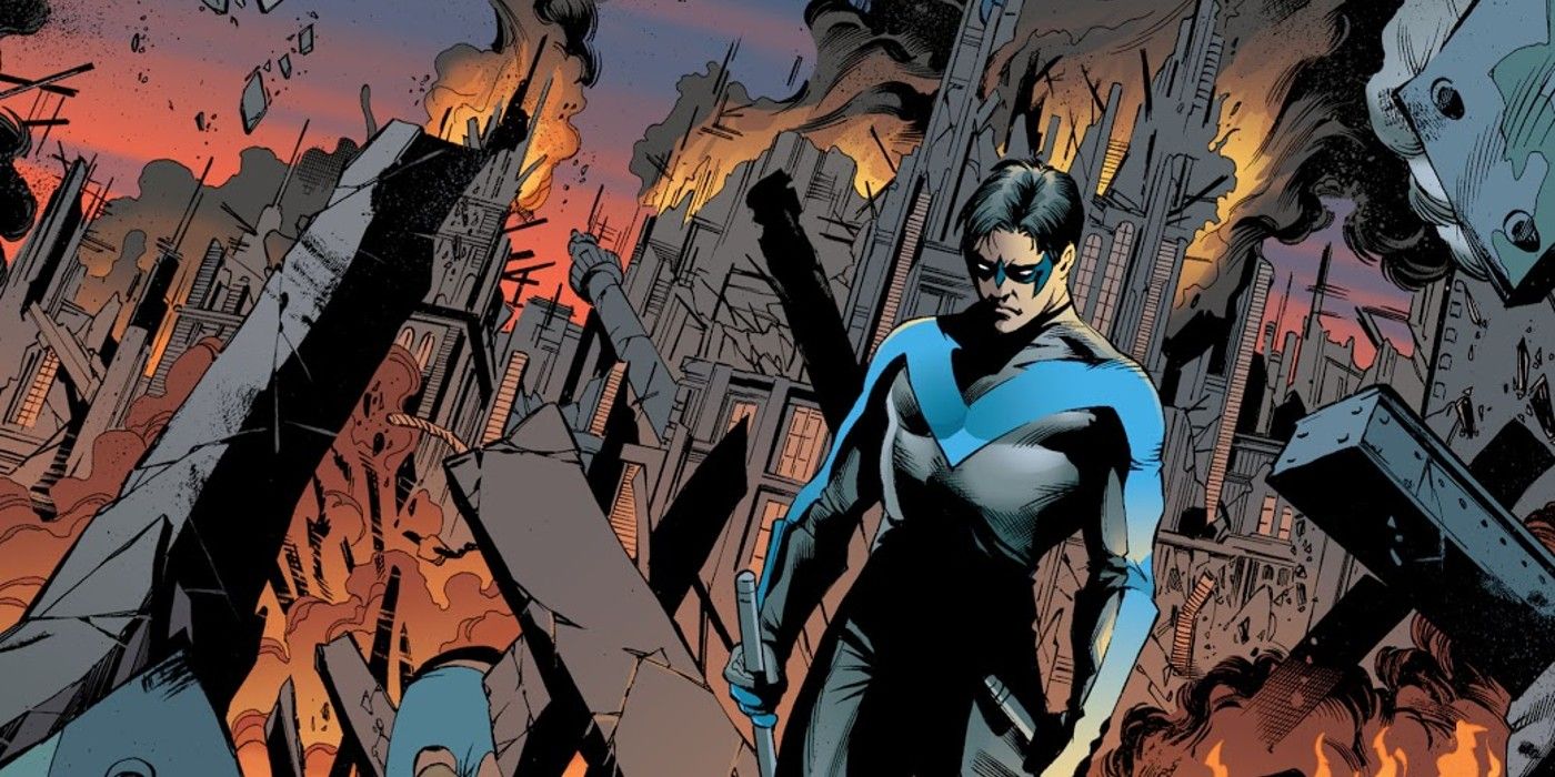 Nightwing in the destroyed Bludhaven