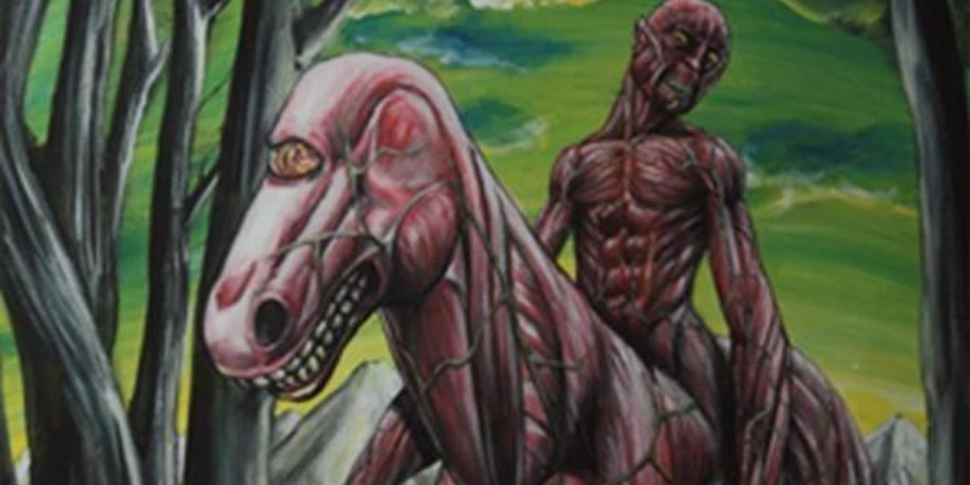 A flailed man riding a flailed horse.