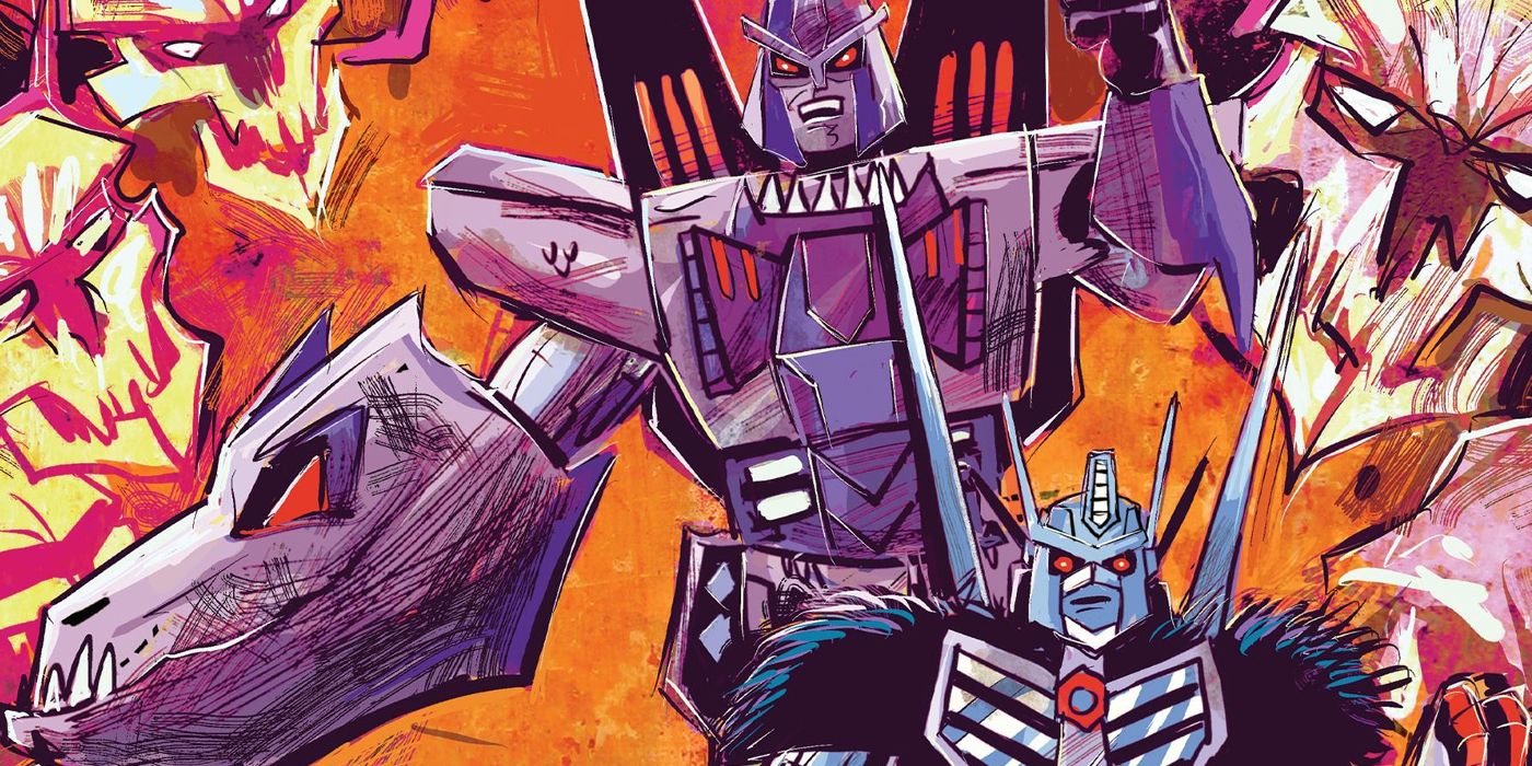 Optimus Prime and Megatron surrounded by the Vok in Transformers: Beast Wars #15.