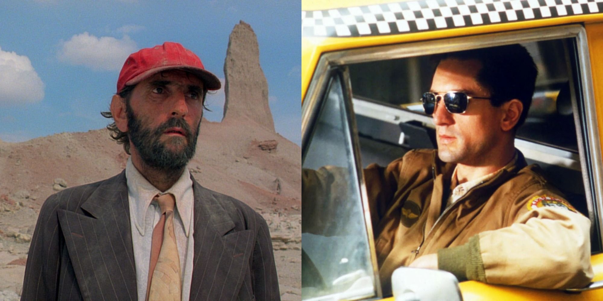 Split image showing Characters from Paris Texas and Taxi Driver.