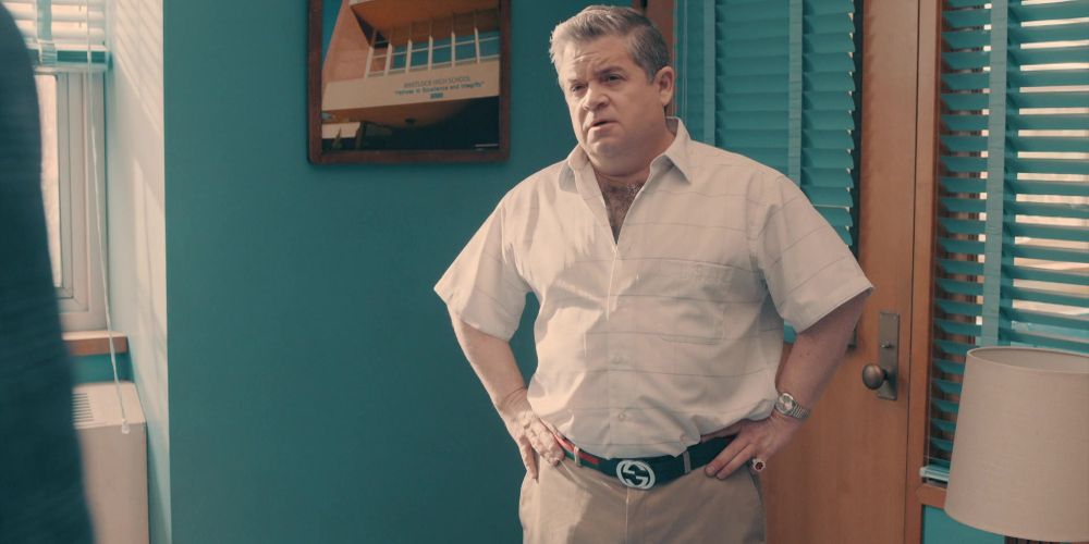 Ralph wears a Gucci belt in the office in A.P. Bio