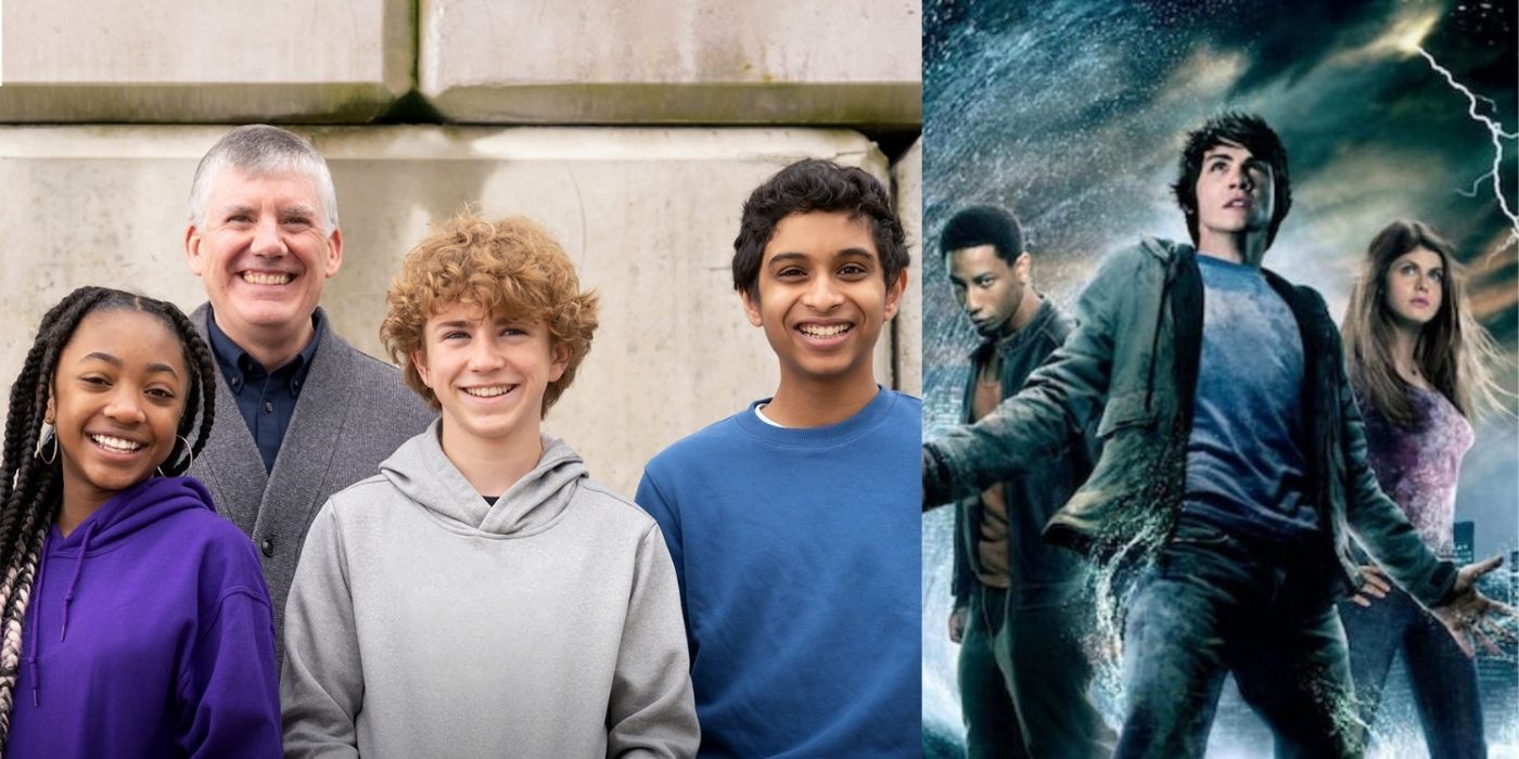 Split image of new and old Percy Jackson trio