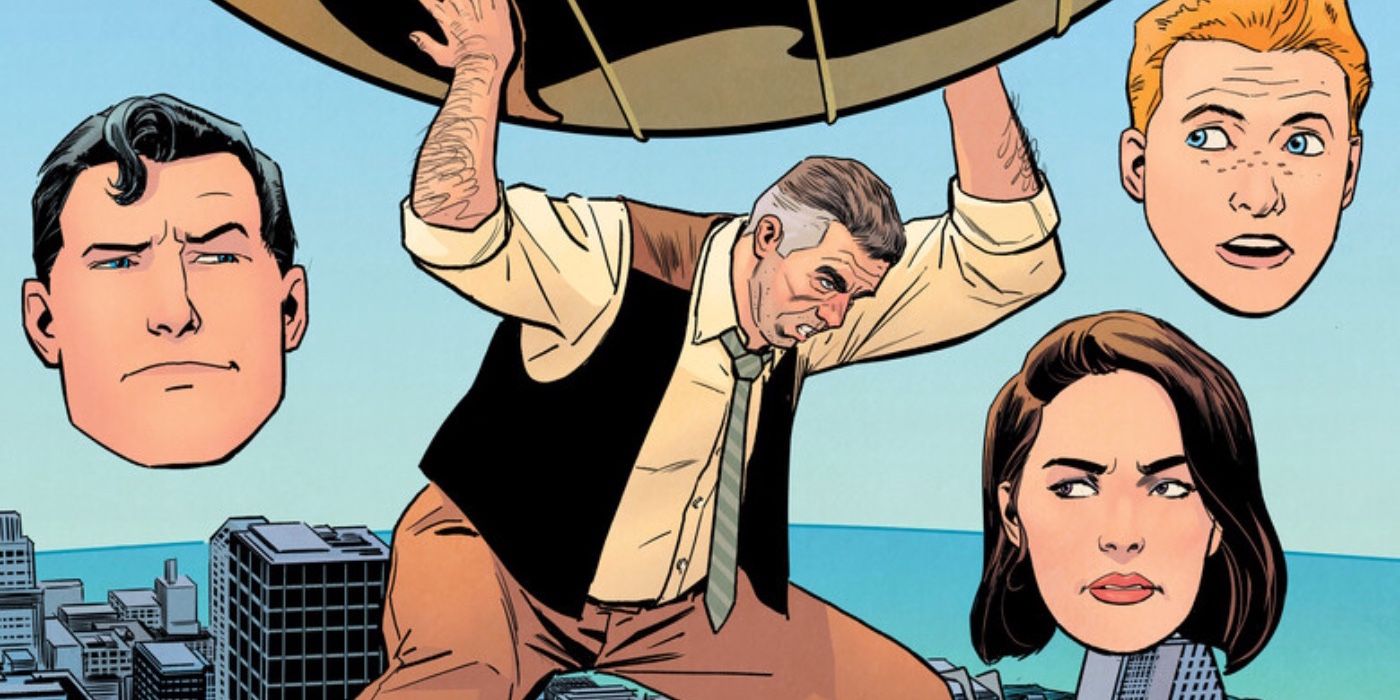 Perry White holding up the Daily Planet