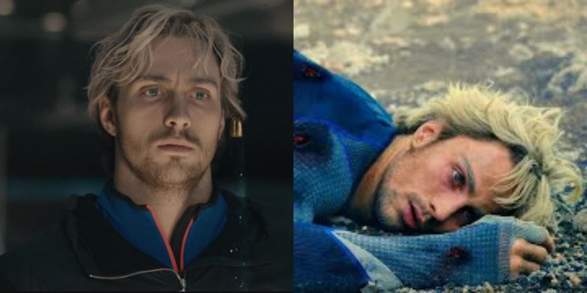 Split image: Pietro in Avengers compound, Pietro lying on the ground, dead in Sokovia