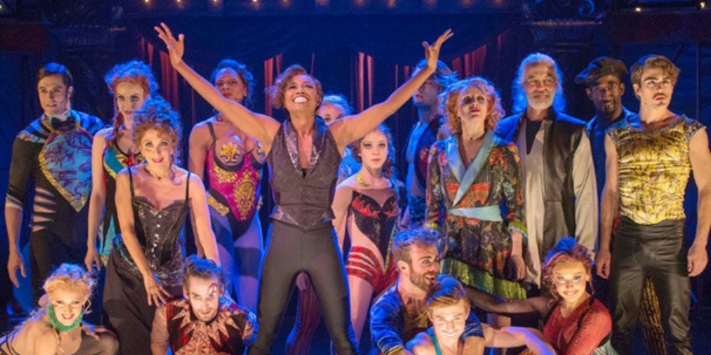 The cast of Pippin performing on stage.