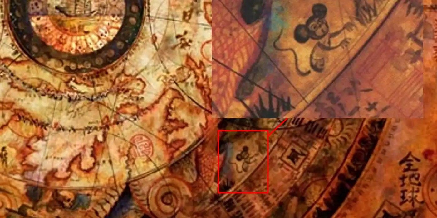 A map from Pirates of the Caribbean showing a small image of Mickey Mouse