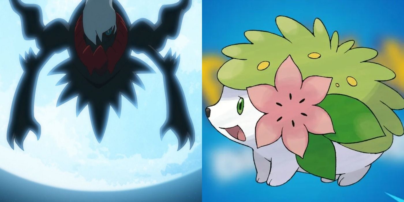 Split image of Darkrai and Shaymin