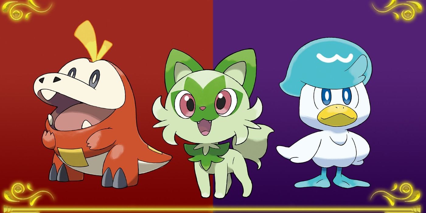 Fuecoco, Sprigatito, and Quaxly in Pokémon Scarlet and Violet as the starters.
