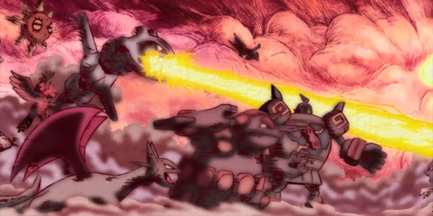 Uma cena que descreve a guerra em Kalos que ocorreu muito antes de Pokémon X e Y.