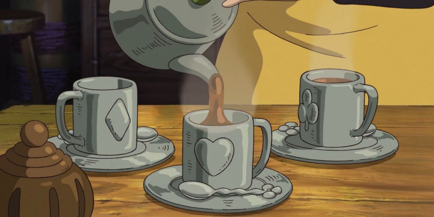 A image of tea being poured into a teacup in Secret World of Arrietty