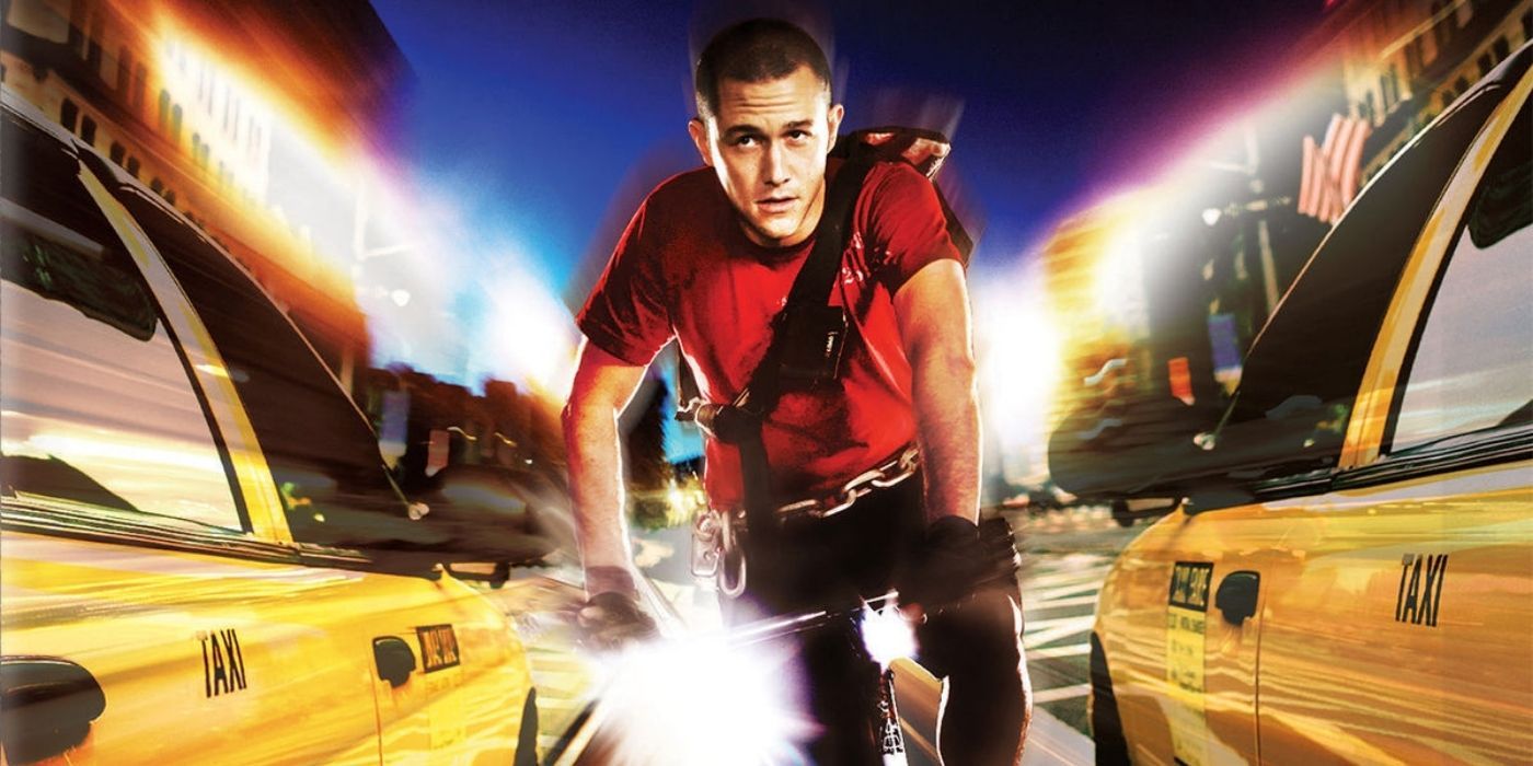 Poster for Premium Rush showing Joseph Gordon-Levitt riding a bike.