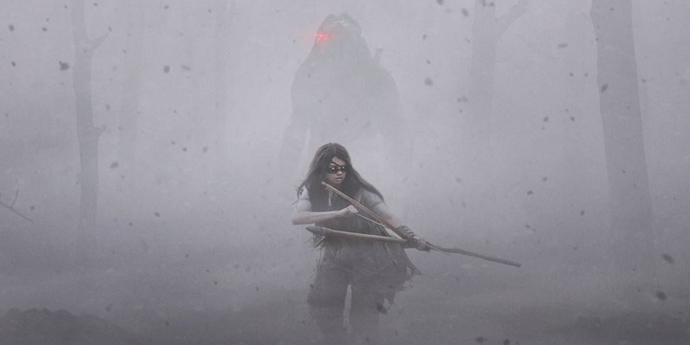 A character holding a weapon in fog in Prey