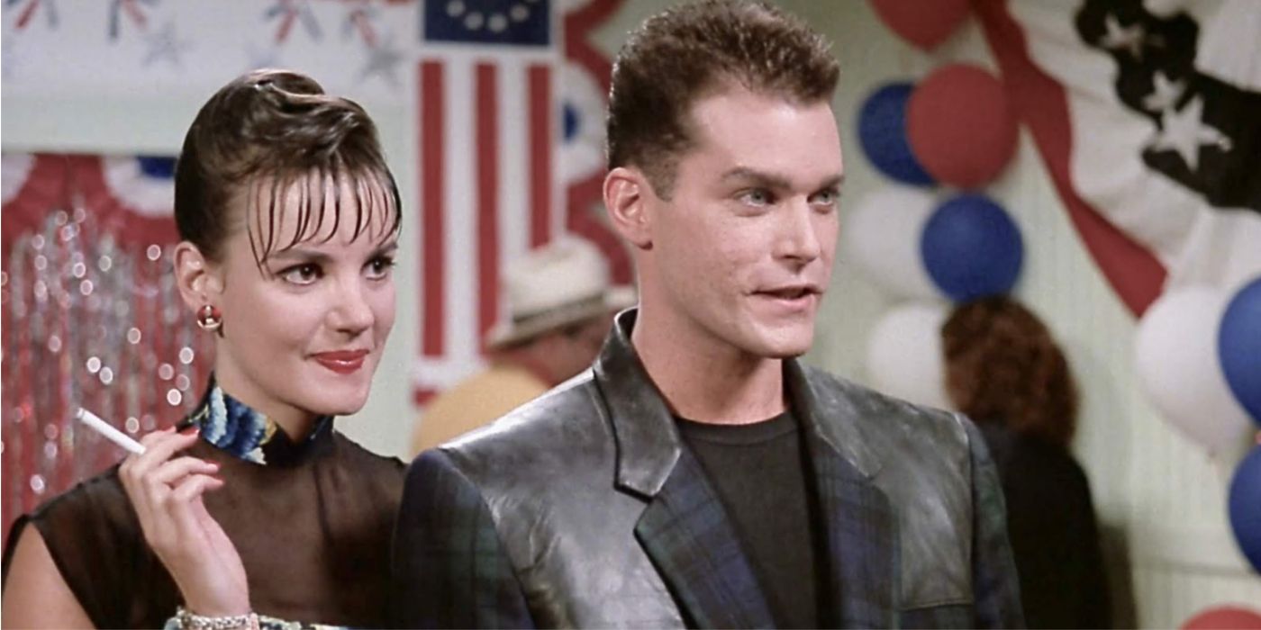 Ray Liotta with spiked hair and a leather jacket in Something WIld