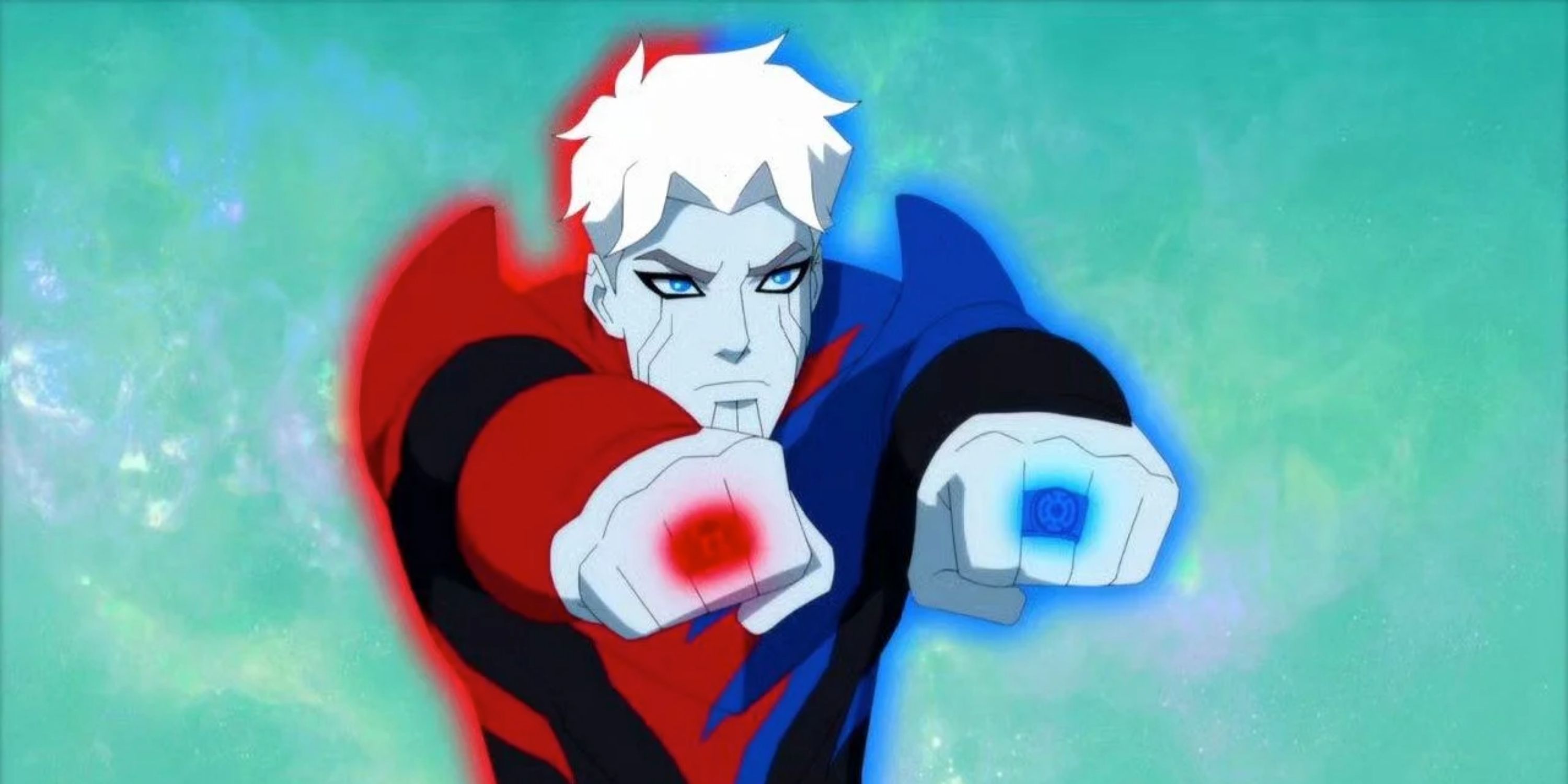 Razer using a red and blue power ring in Young Justice