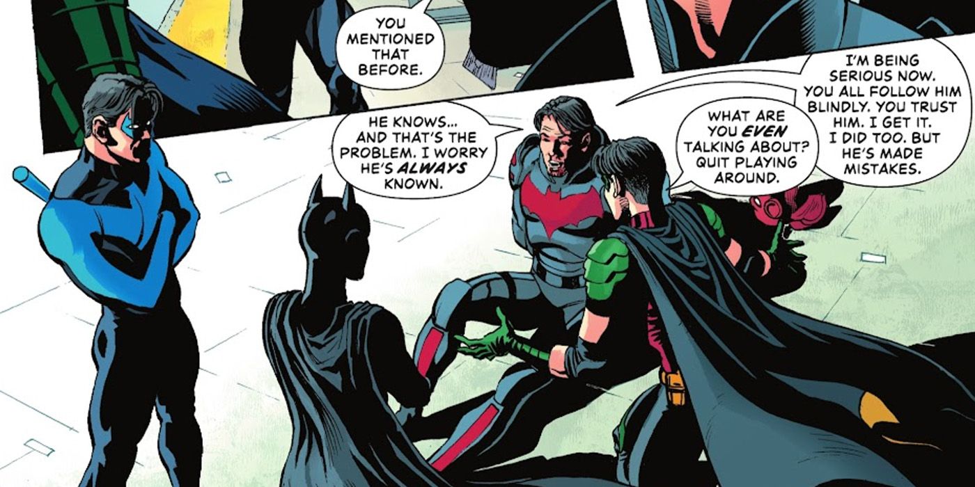 Red Hood talks to the Bat-Family in Task Force Z #8.