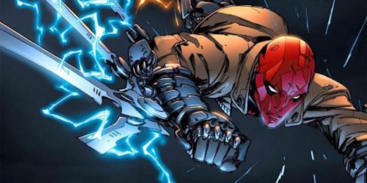 Red Hood glides with arm blades