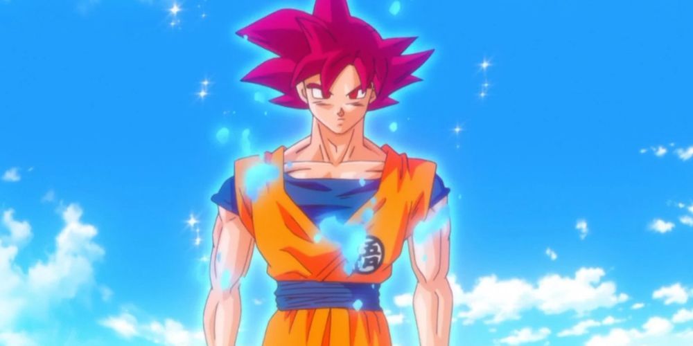 Goku after transforming for the first time into a super saiyan god.