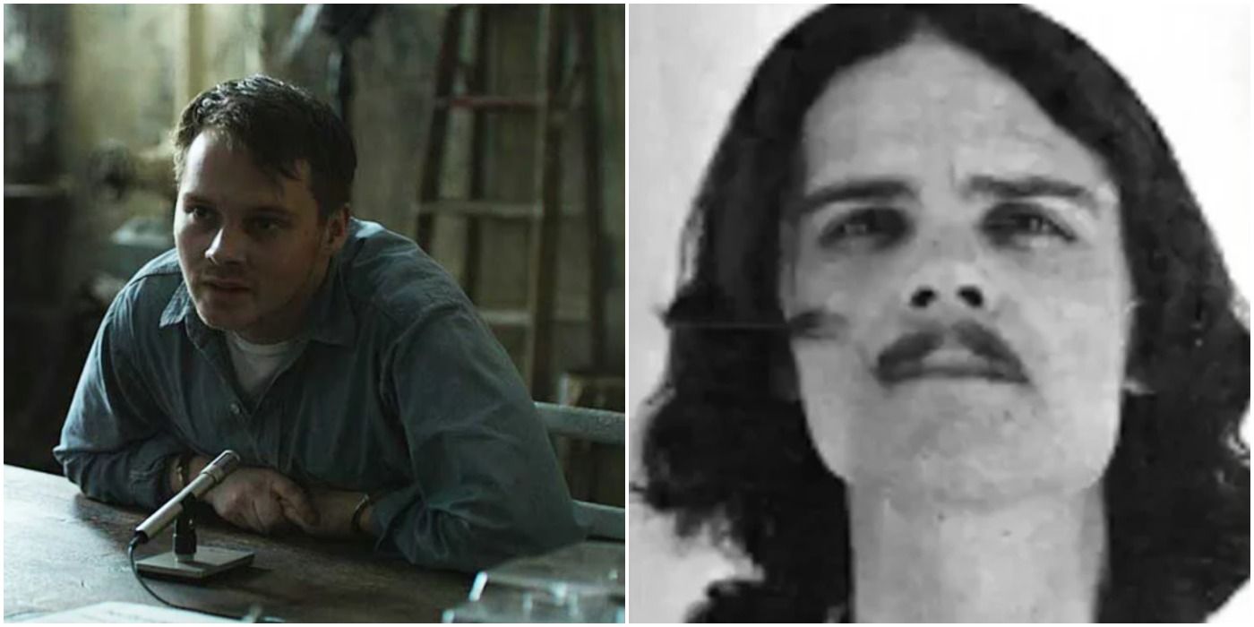 split image of Sam Strike as Monte Rissell in Mindhunter and the real Monte Rissell
