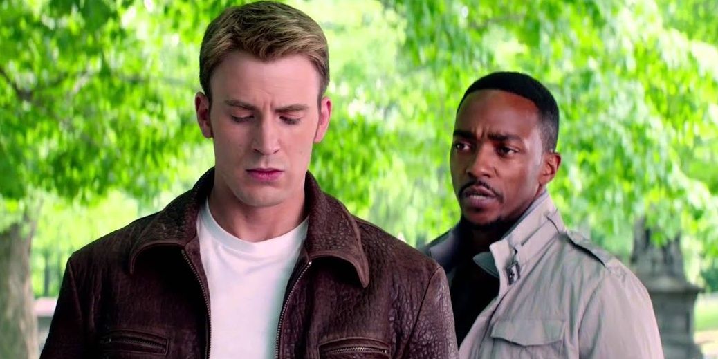 Sam talking to Steve in Captain America The Winter Soldier Cropped
