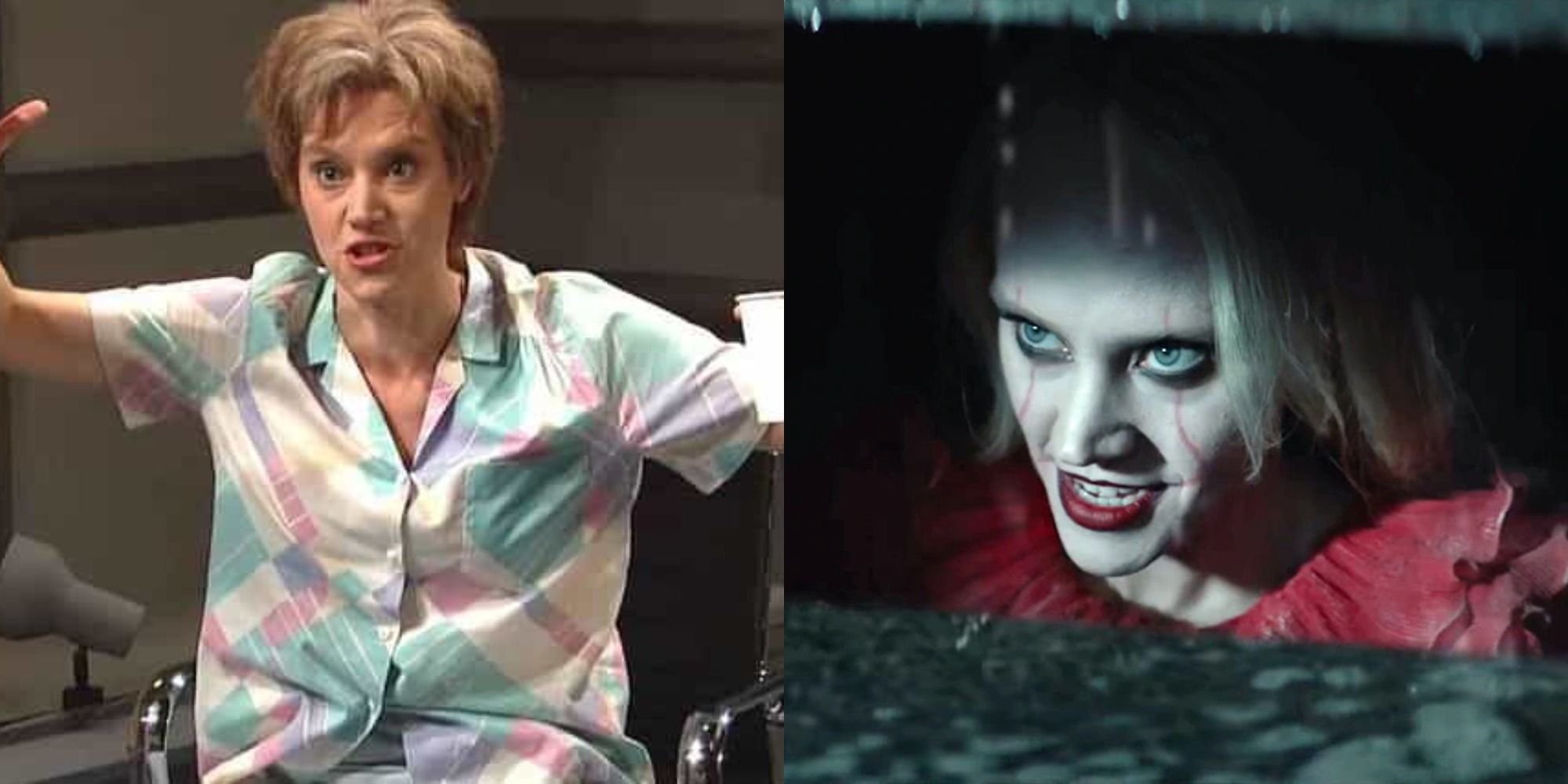 Split image showing Kate McKinnon as different SNL characters.