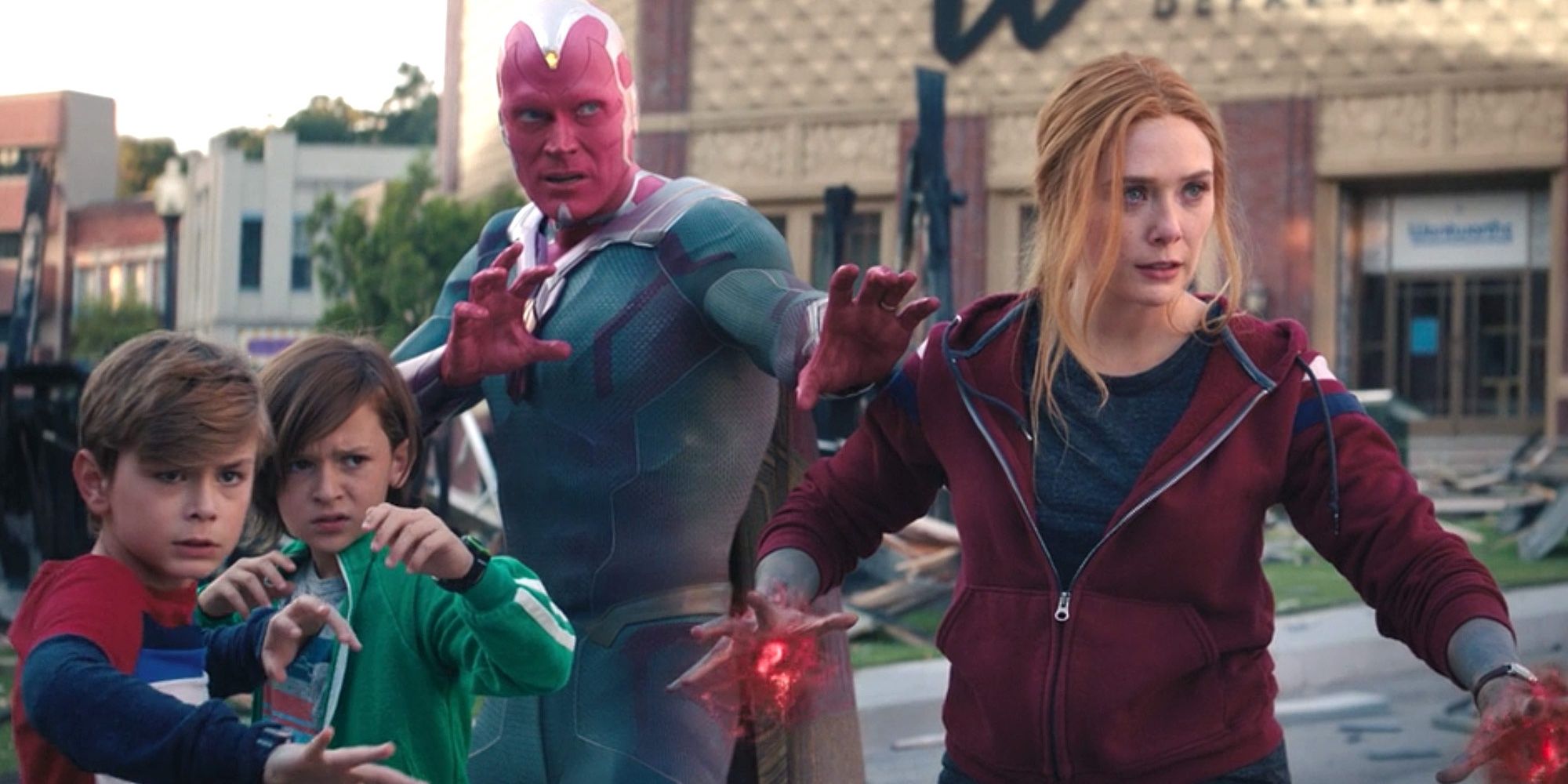 Scarlet Witch fighting alongside her family in WandaVision