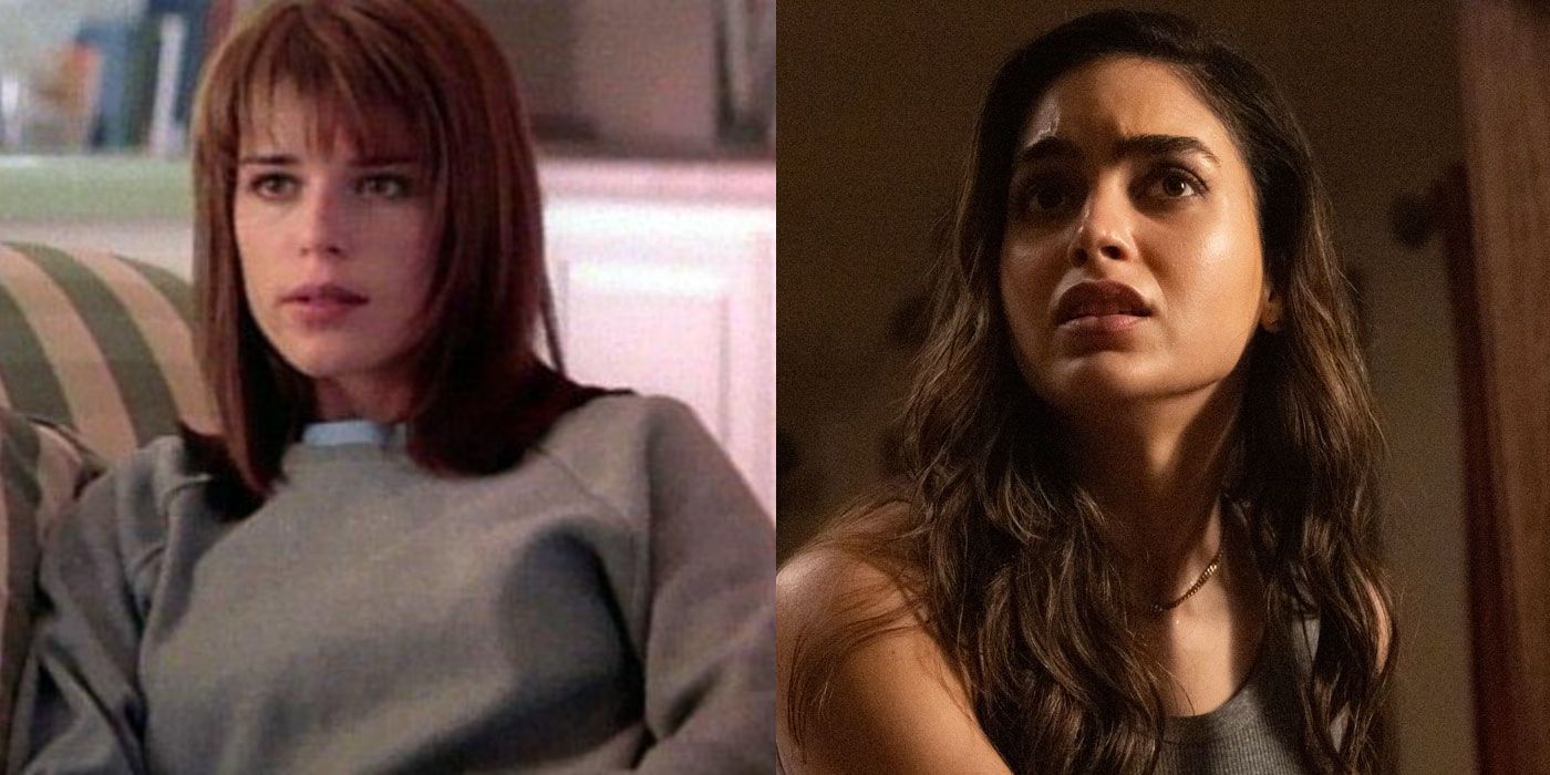 Split image of Sidney in Scream (1996) and Sam in Scream (2022)