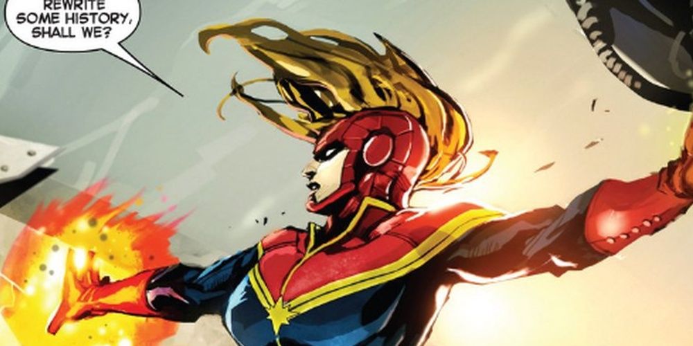 Captain Marvel fighting in the comics