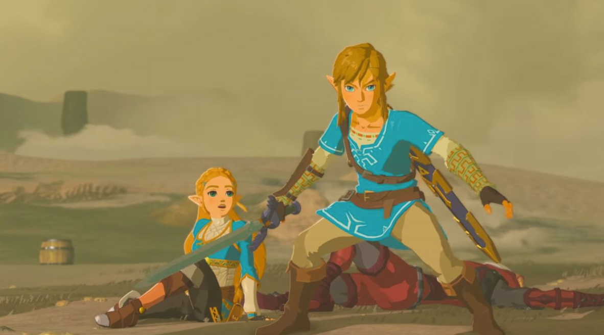 Link defending Zelda in Breath of the Wild.