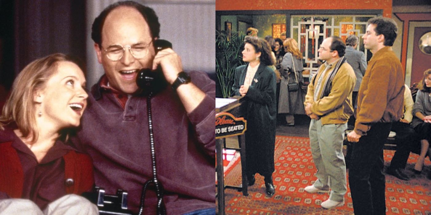Split image of Susan, George, Elaine, George and Jerry on Seinfeld