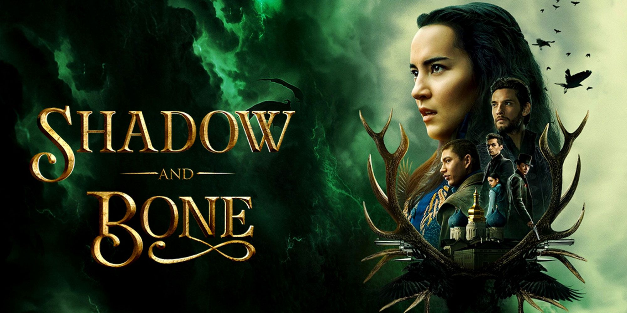 Shadow and Bone promo art featuring a collage of the main cast.