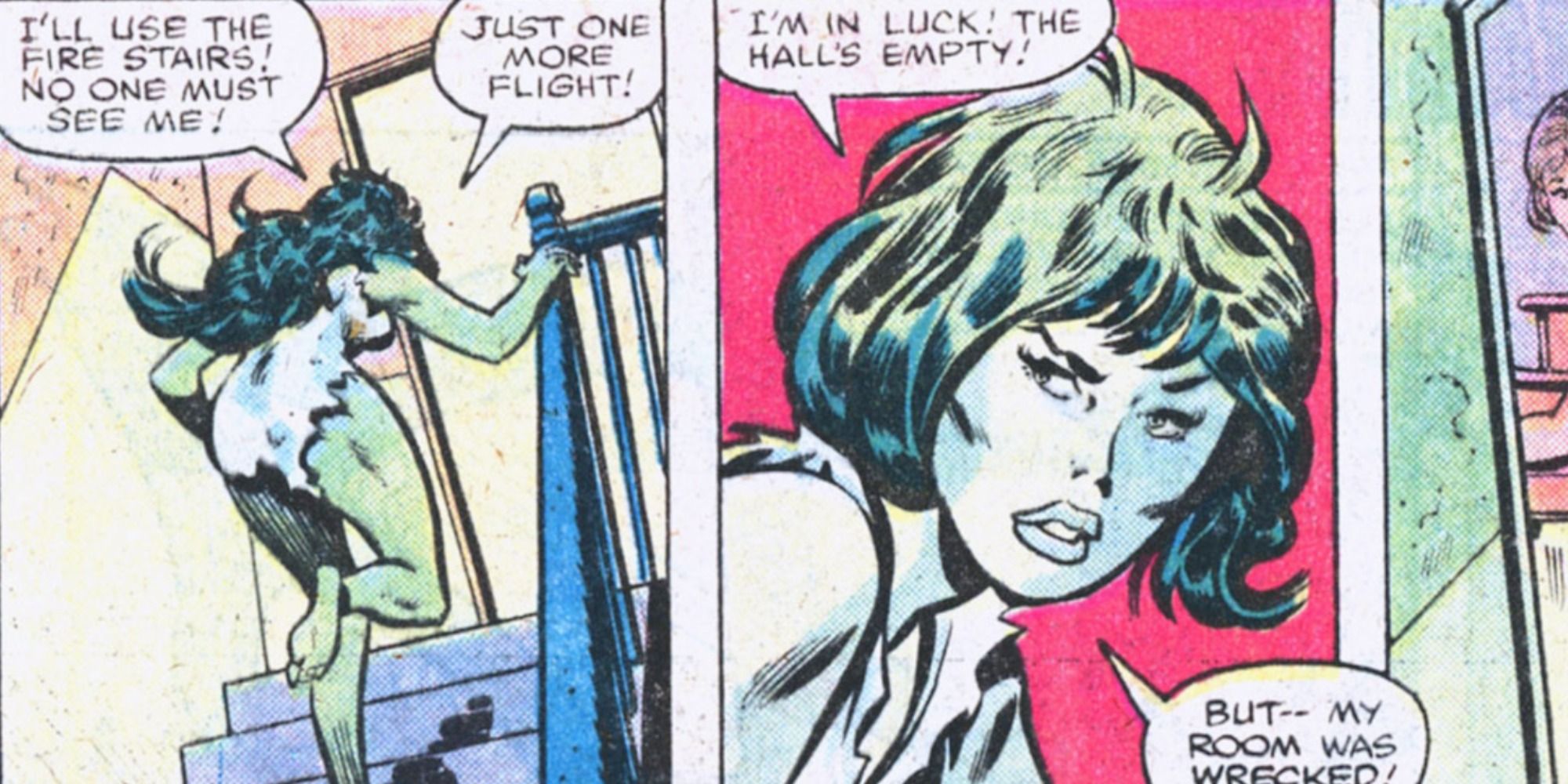 She-Hulk reverts back to human form in Marvel Comics.