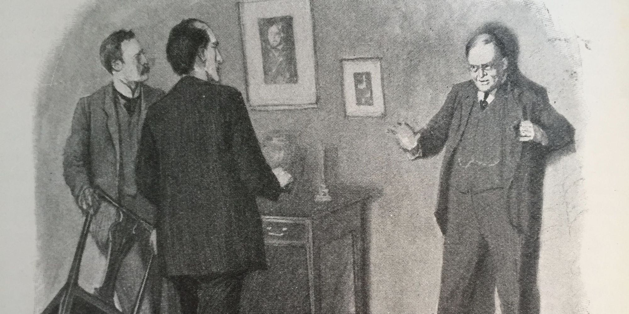 Sherlock Holmes and John Watson confronting Milverton in The Adventure Of Charles Augustus Milverton
