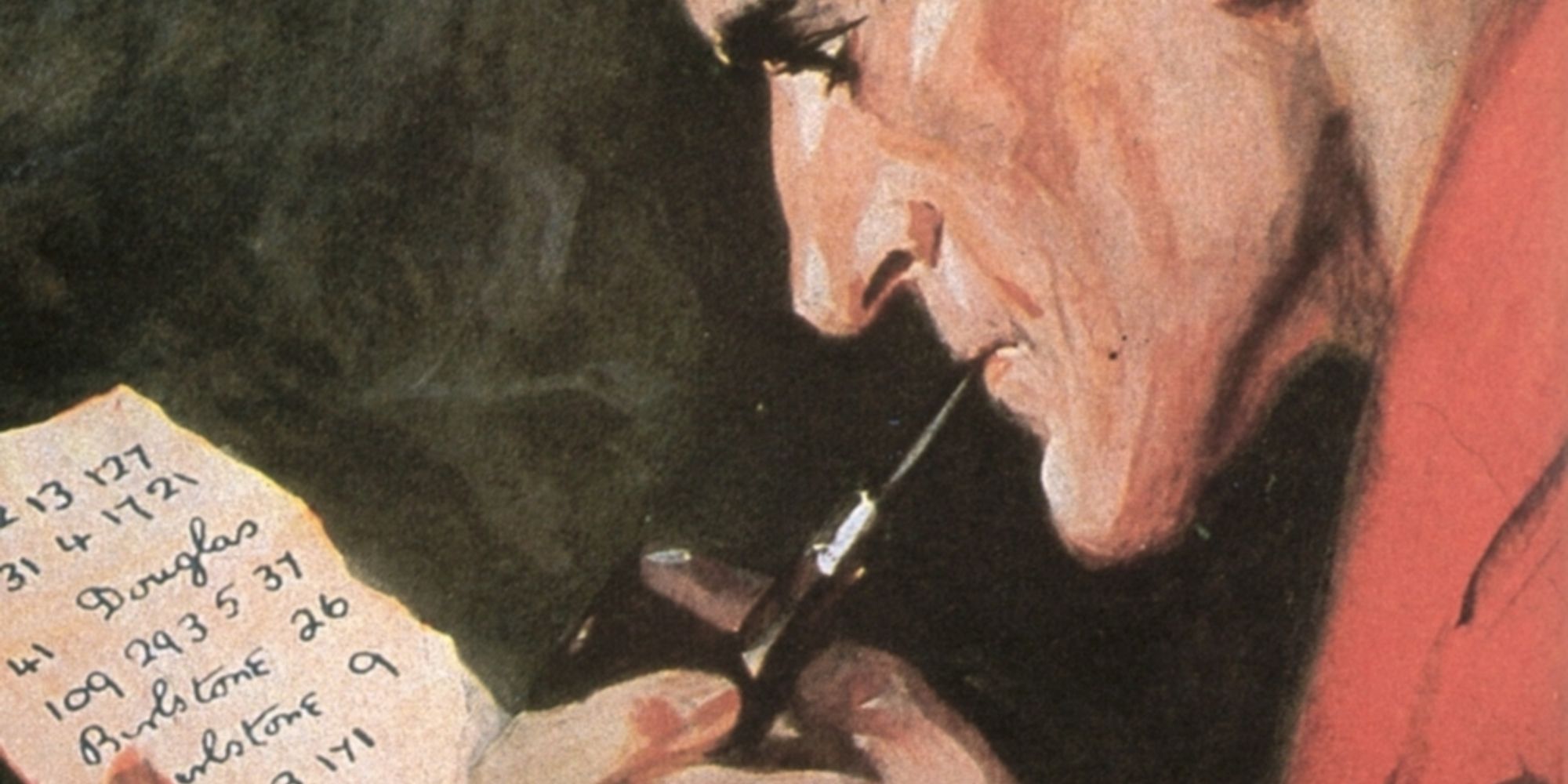 Sherlock Holmes reading a cipher in official cover artwork for The Valley Of Fear