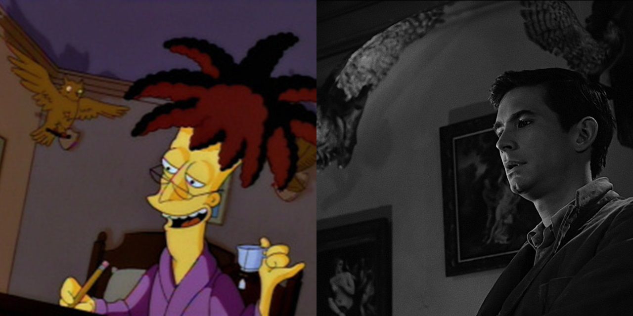 Side by side comparison of Sideshow Bob in The Simpsons and Norman Bates in Psycho