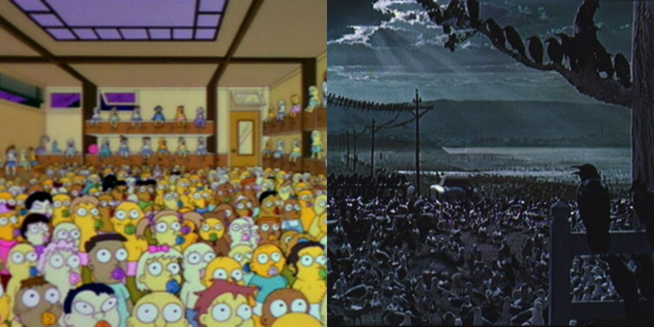 Side by side comparison of The Simpsons and The Birds