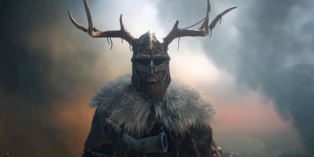 A warrior wears a mask and antlers in Siege Survival Gloria Victis